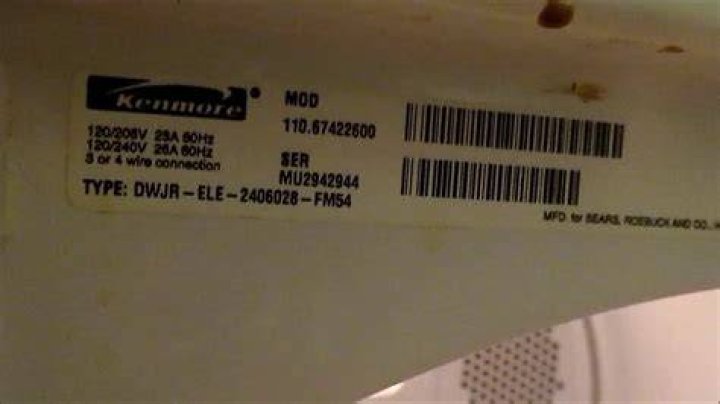 Where is model number on Kenmore dryer?